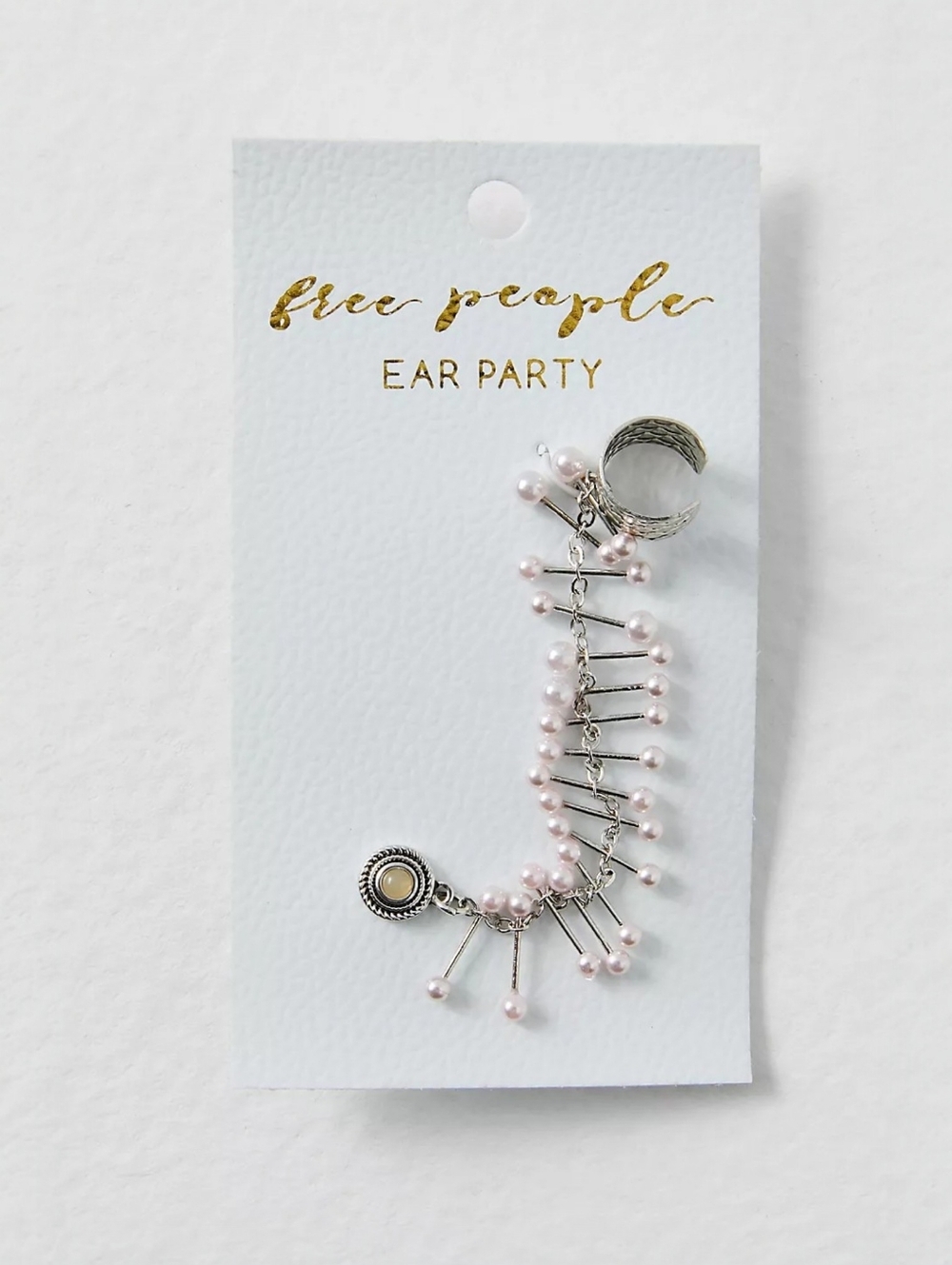 Free People Finders Keepers Ear Cuff Chain Pearl Spike Silver Single Earring NWT